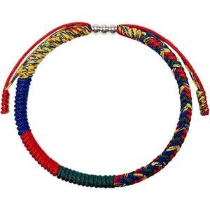 Red Green And Multicolor Lucky Bracelet, Hand Braided Rope Thread, Protection